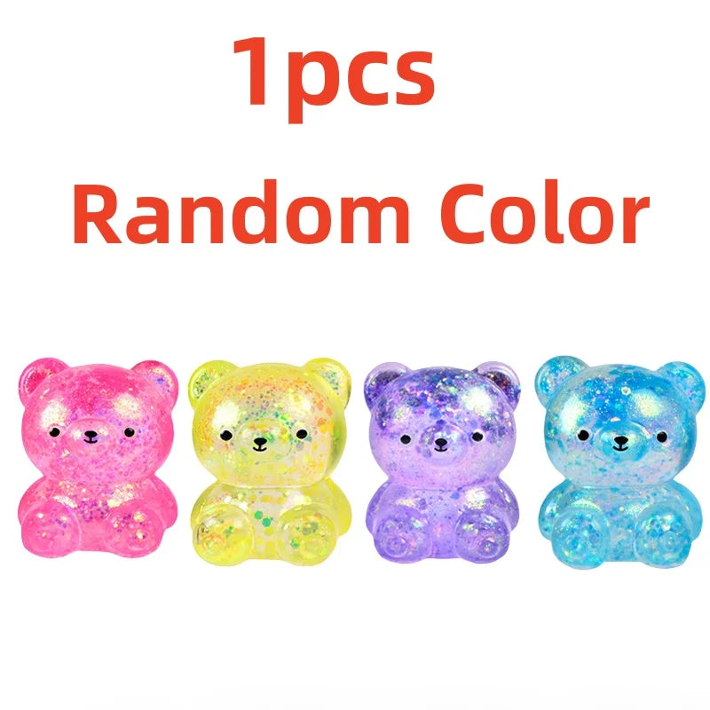 Glitter Gummy Bear Squishy Fidget Toy Stress Relief Vent Decompression Squeeze Animal Toy for Kids Adults Party Favors