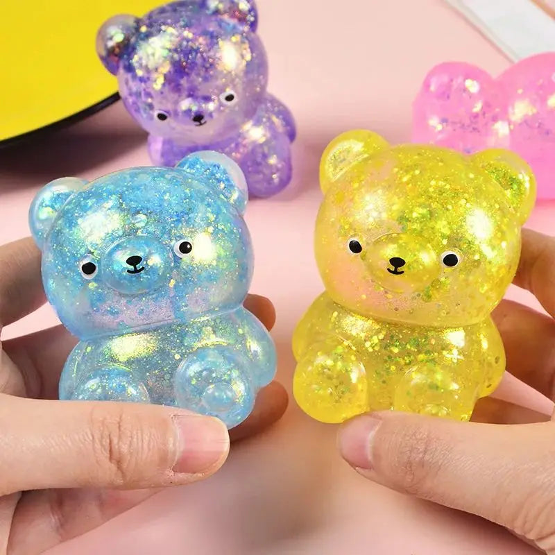 Glitter Gummy Bear Squishy Fidget Toy Stress Relief Vent Decompression Squeeze Animal Toy for Kids Adults Party Favors