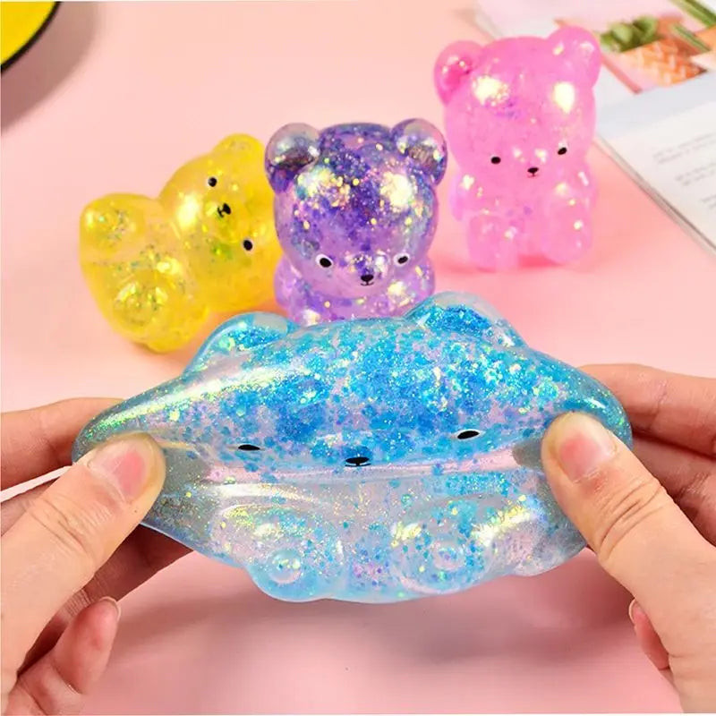 Glitter Gummy Bear Squishy Fidget Toy Stress Relief Vent Decompression Squeeze Animal Toy for Kids Adults Party Favors