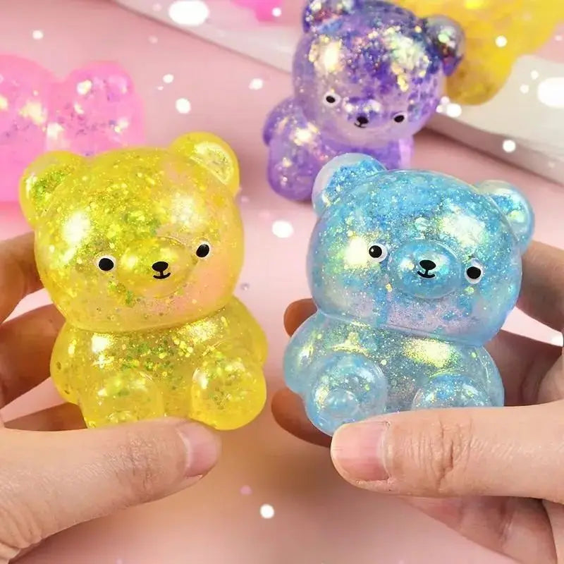 Glitter Gummy Bear Squishy Fidget Toy Stress Relief Vent Decompression Squeeze Animal Toy for Kids Adults Party Favors