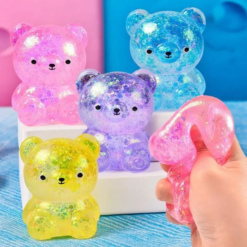 Glitter Gummy Bear Squishy Fidget Toy Stress Relief Vent Decompression Squeeze Animal Toy for Kids Adults Party Favors